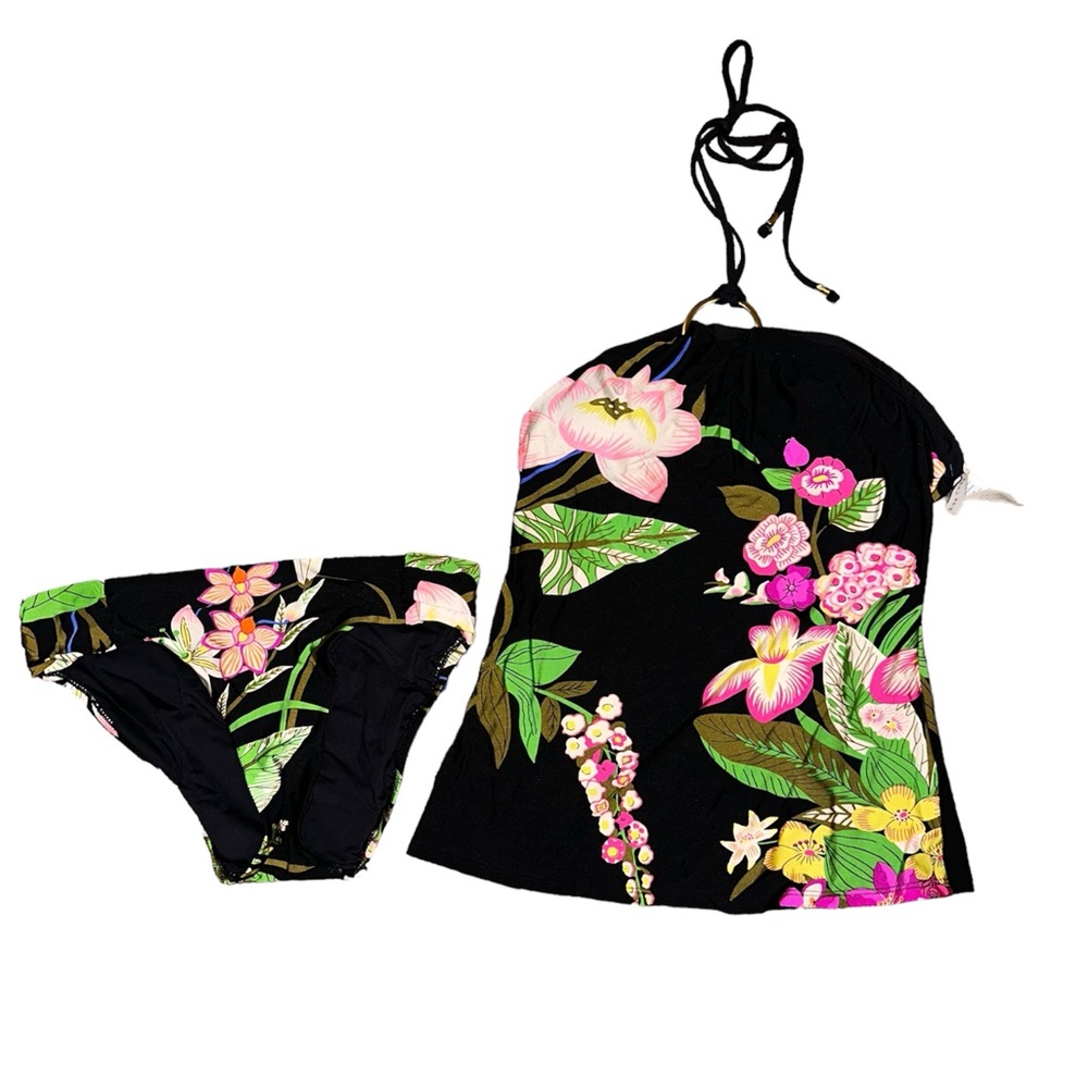 Trina Turk Black Floral Tankini 2 Piece Set